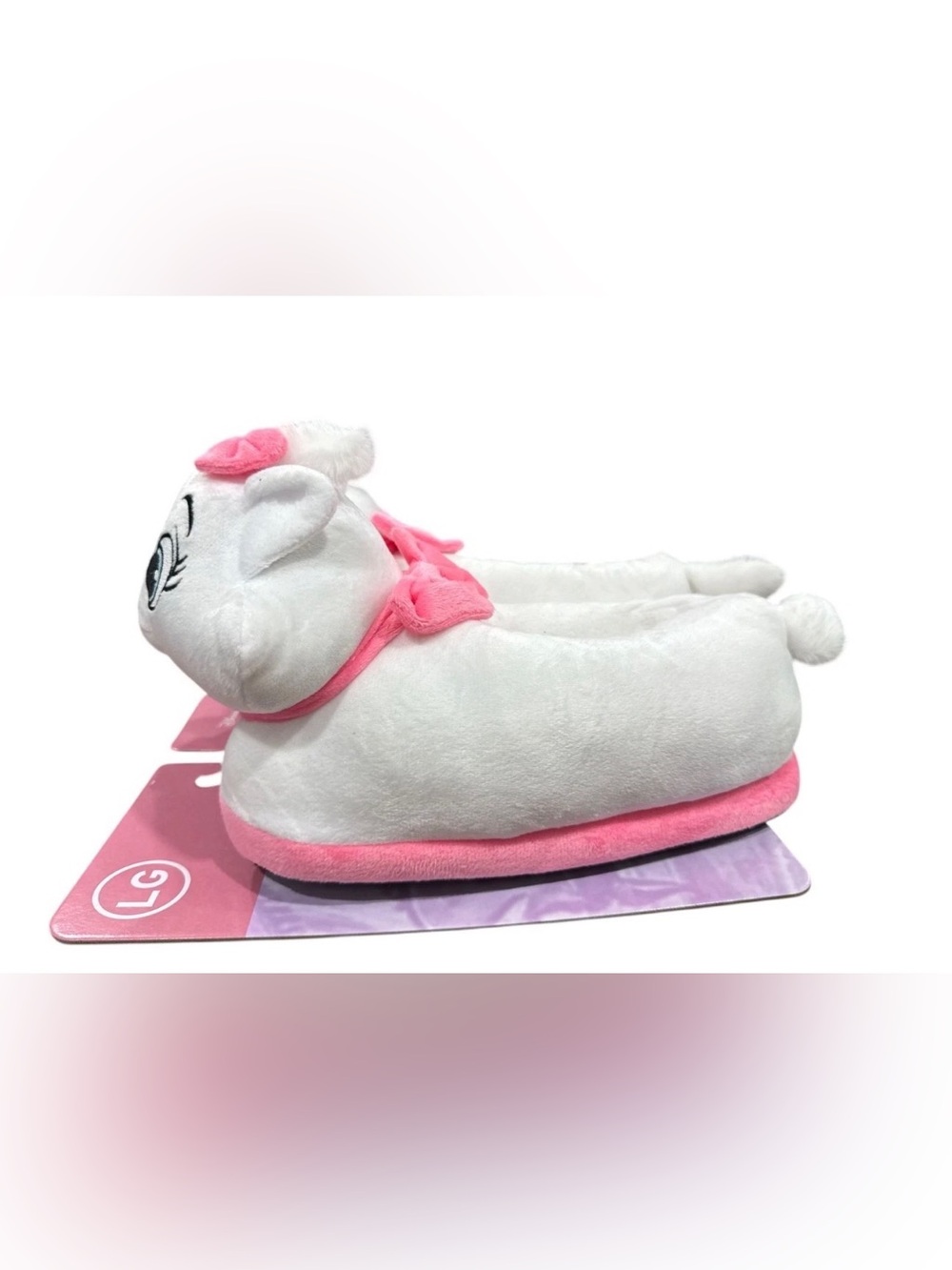 Disney Aristocats Marie Plush Slippers Large White & Pink With Bows - Picture 3 of 4